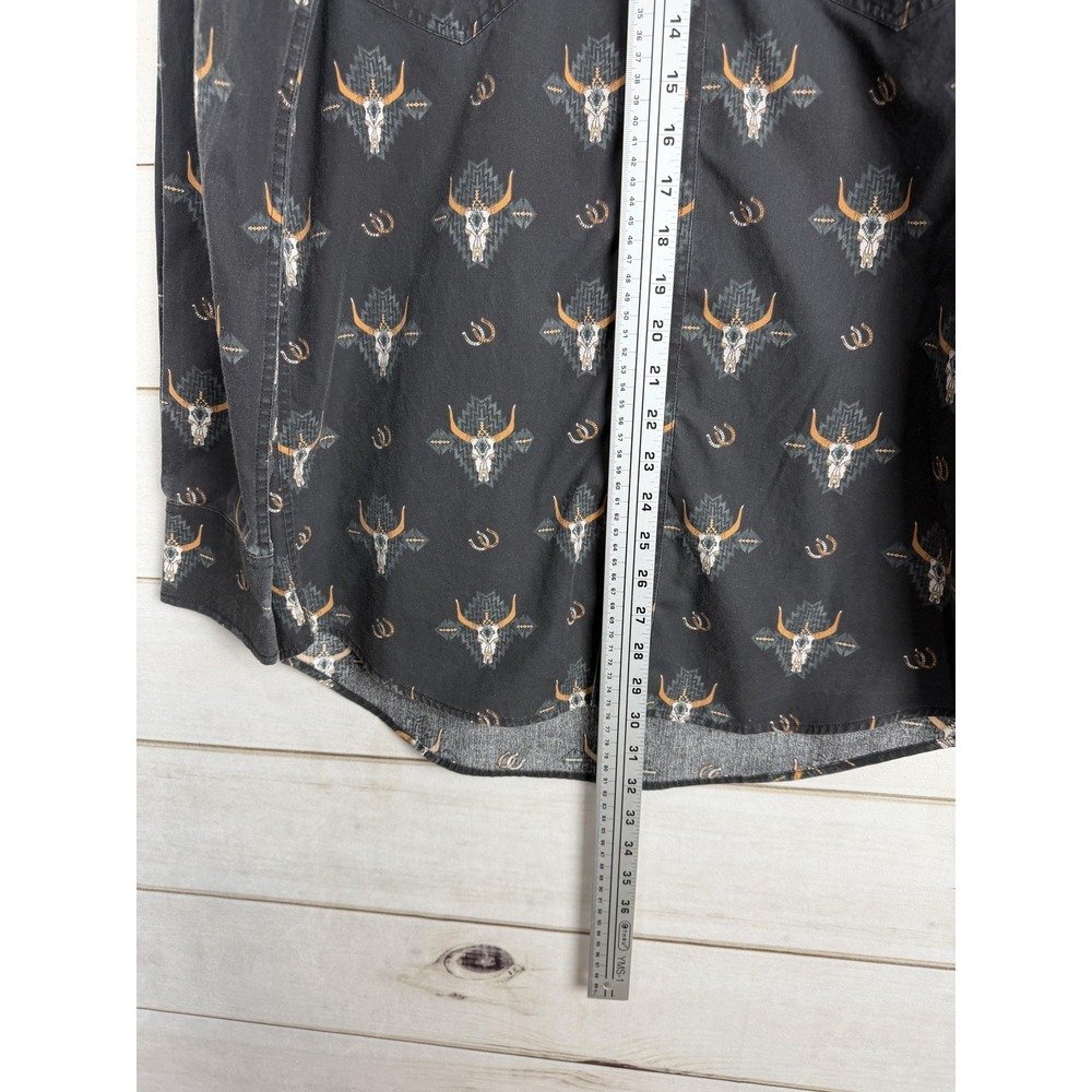 Rock & Roll Denim Shirt Mens Medium Black Longhorn Western Snap Button Up - Picture 5 of 9